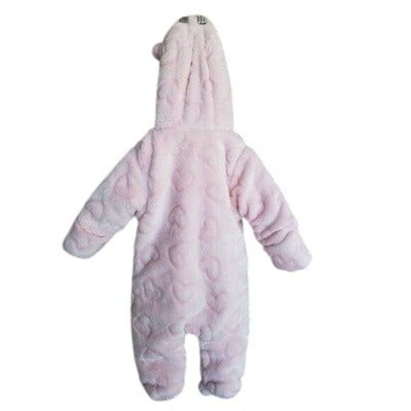 Wonder Nation 3-6M Plush Bunting BodySuit Baby Pink Hooded Footed Suit Ears New - Picture 2 of 6